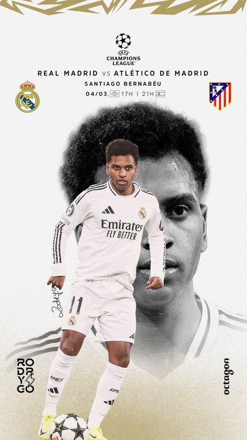歐冠馬德里德比！羅德里戈曬個人海報：伯納烏見，HALA MADRID