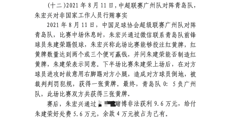 網(wǎng)傳判決書：青島球員朱建榮故意踢對方小腿，染黃收5.6萬好處費